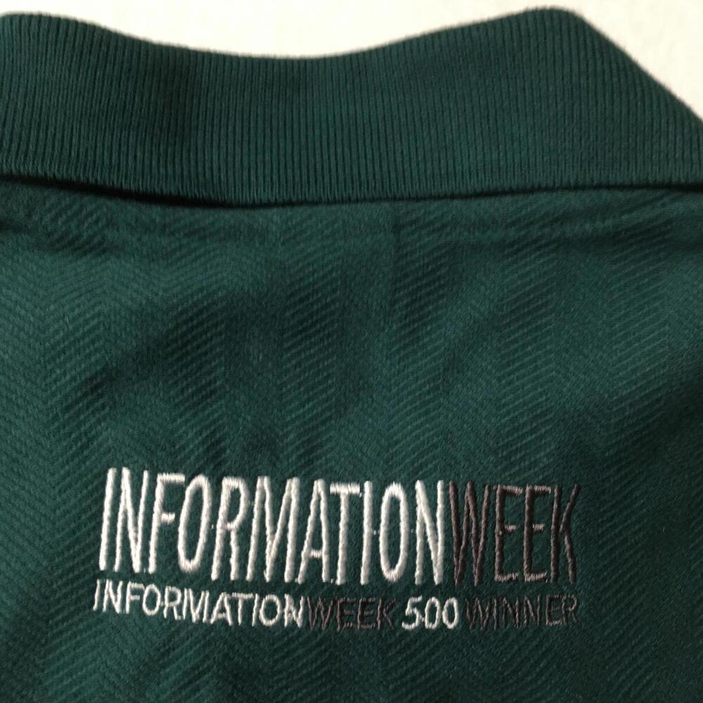 Polo Shirt Green Size Medium Men’s Shirt Button Up 3COM INFORMATION EMBROIDERED - Picture 12 of 12